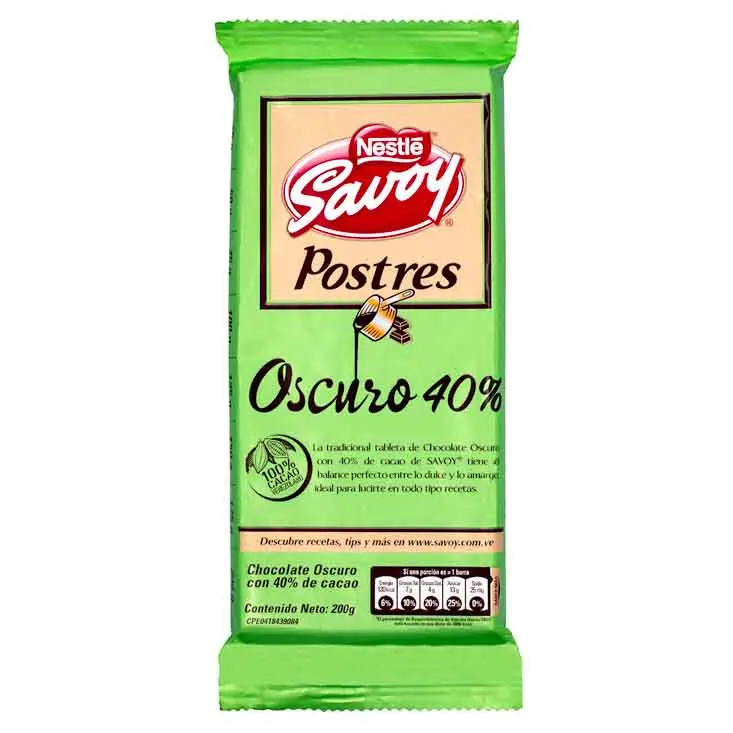 [P20092] Chocolate Postre Oscuro 40% Savoy 200 gr