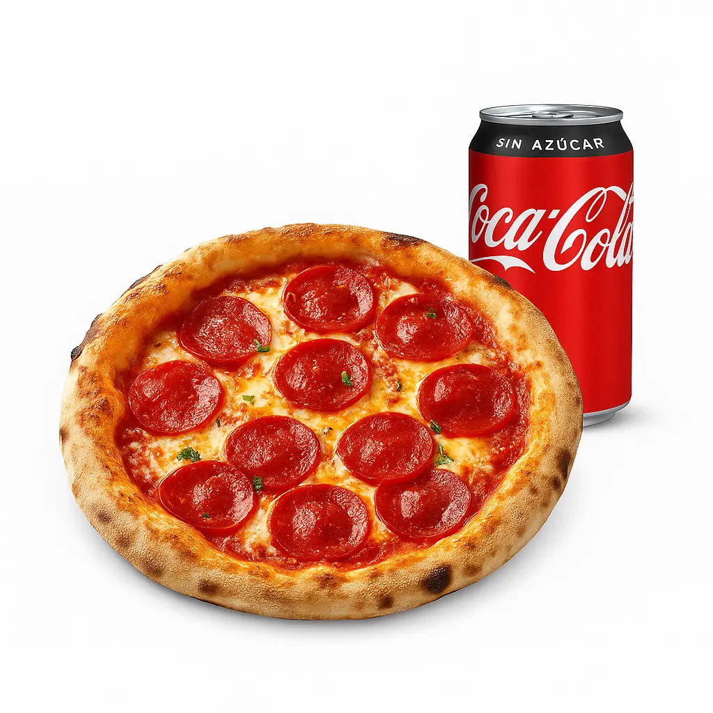 🍕🥤 Combo Pizza Napolitana Individual Pepperoni + Bebida – 20 cm