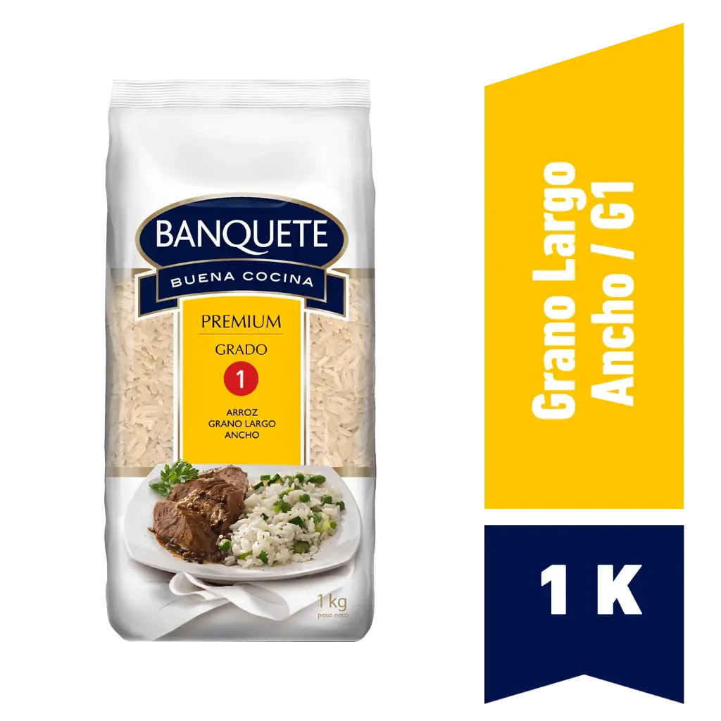 Arroz Grado 1 Banquete Premium Grano Largo y Ancho 1 kg
