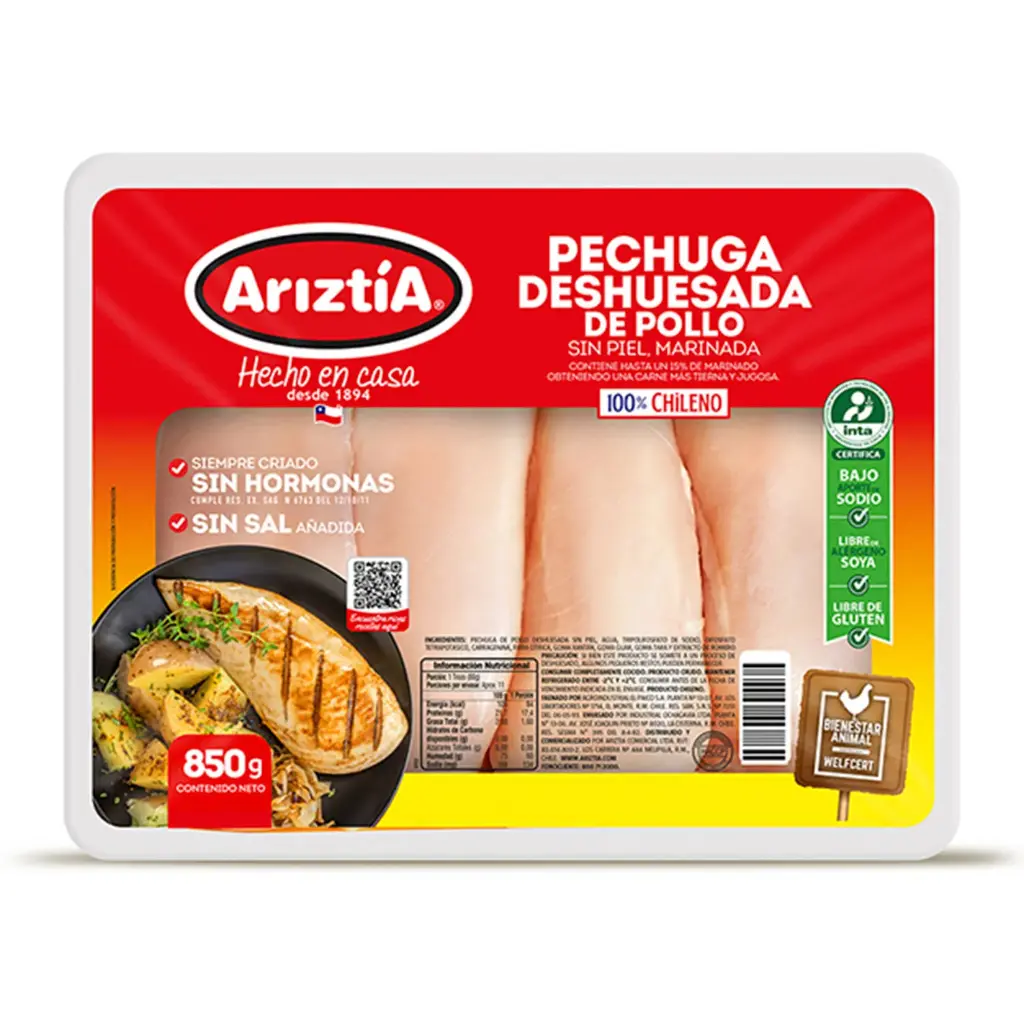 Pechuga de Pollo Deshuesada Ariztía Sin Piel 850 g 